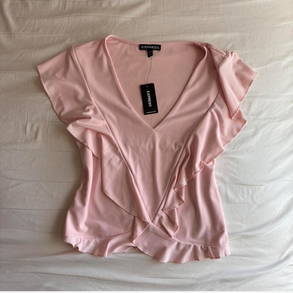 Express Blush Ruffle V-Neck Blouse